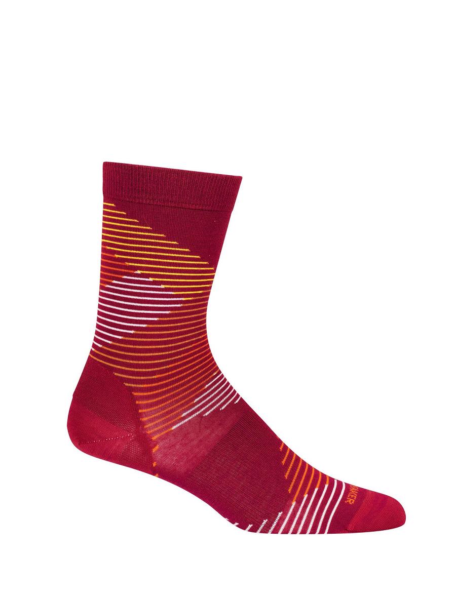 Women's Icebreaker Merino Lifestyle Fine Gauge Crew Dashes Socks Cherry / Silent Gold | CA 1535GSOL